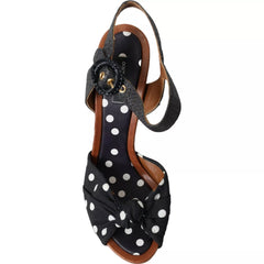Dolce & Gabbana Black Polka Dot Leather Heels Sandals Shoes