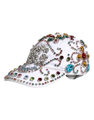 Dolce & Gabbana White Multicolor Crystal Embellish Baseball Cap