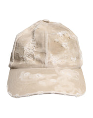 Dolce & Gabbana Beige Tattered Cotton 6 Panels Baseball Cap