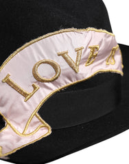 Dolce & Gabbana Black Logo Embroidered Women Wide Brim Hat