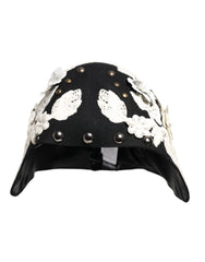 Dolce & Gabbana Black Wool White Floral Gold Leaf Cloche Hat