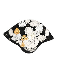 Dolce & Gabbana Black Wool White Floral Gold Leaf Cloche Hat
