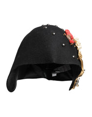 Dolce & Gabbana Black Wool Multicolor Embellished Cloche Hat