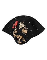 Dolce & Gabbana Black Wool Multicolor Embellished Cloche Hat