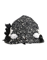 Dolce & Gabbana Black Wool White Floral Embellished Cloche Hat