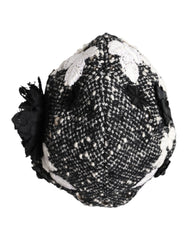 Dolce & Gabbana Black Wool White Floral Embellished Cloche Hat