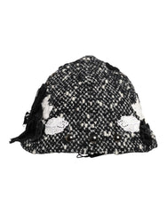 Dolce & Gabbana Black Wool White Floral Embellished Cloche Hat