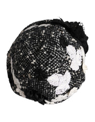 Dolce & Gabbana Black Wool White Floral Embellished Cloche Hat