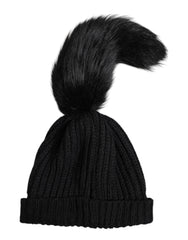 Dolce & Gabbana Black Acrylic Knitted Fur Winter Beanie Hat