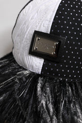 Dolce & Gabbana White Black Polka Dot Feathers Baseball Cap