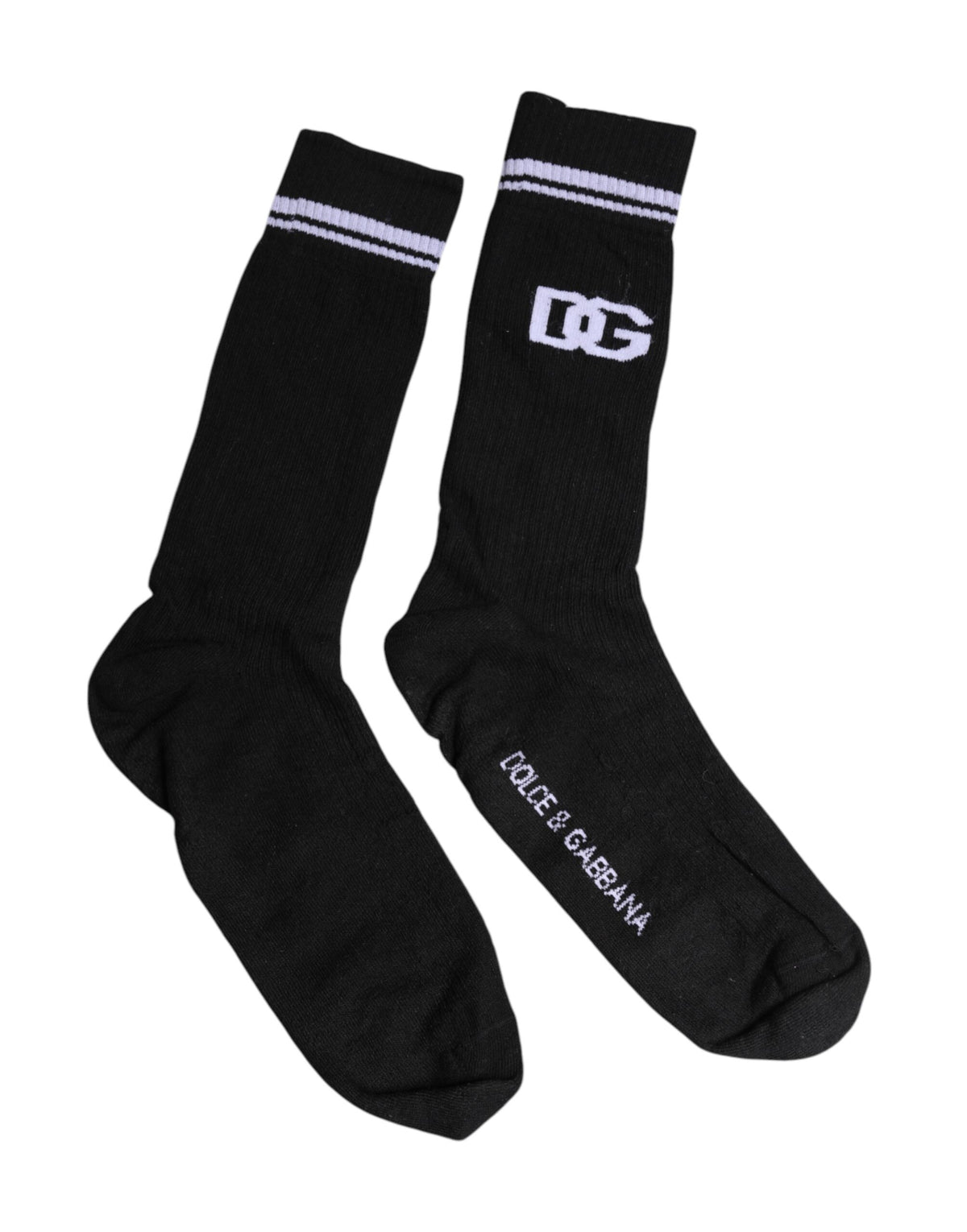Dolce & Gabbana Black Cotton Logo Mid Calf Men Socks