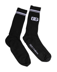 Dolce & Gabbana Black Cotton Logo Mid Calf Men Socks