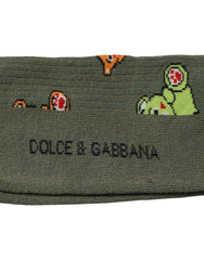 Dolce & Gabbana Green Nylon DG Bear Printed Mid Calf Socks