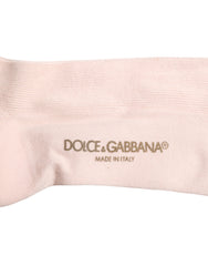 Dolce & Gabbana Ivory Cotton Stretch Logo Over Calf Socks