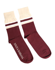 Dolce & Gabbana Burgundy Stretch Logo Print Mid Calf Socks