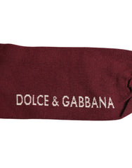 Dolce & Gabbana Burgundy Stretch Logo Print Mid Calf Socks