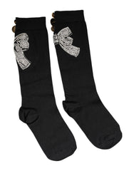 Dolce & Gabbana Black Knit Floral Crystal Embellishment Socks