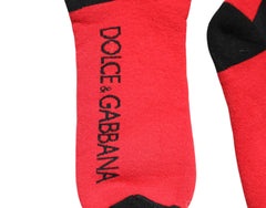 Dolce & Gabbana Red Cotton Stretch Printed Socks