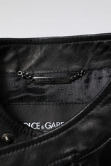 Dolce & Gabbana Black Sheep Leather Biker Full Zip Jacket