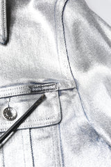 Dolce & Gabbana Silver Cotton Button Down Denim Biker Jacket