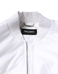 Dolce & Gabbana White Nylon Full Zip Cropped Bomber Jacket