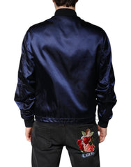 Dolce & Gabbana Blue Nylon DG Crown Full Zip Bomber Jacket