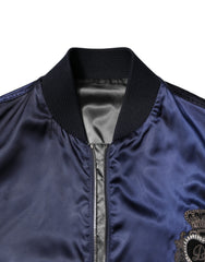 Dolce & Gabbana Blue Nylon DG Crown Full Zip Bomber Jacket