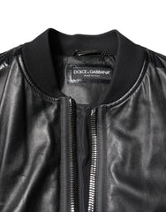 Dolce & Gabbana Black Lambskin Leather Biker Full Zip Jacket