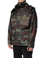 Dolce & Gabbana Multicolor Camouflage Button Hooded Jacket