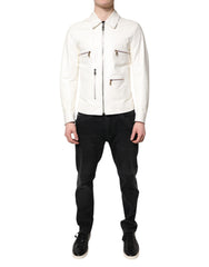 Dolce & Gabbana White Collared Full Zip Biker Coat Jacket