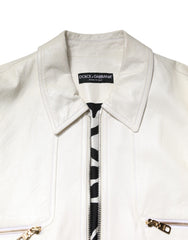Dolce & Gabbana White Collared Full Zip Biker Coat Jacket