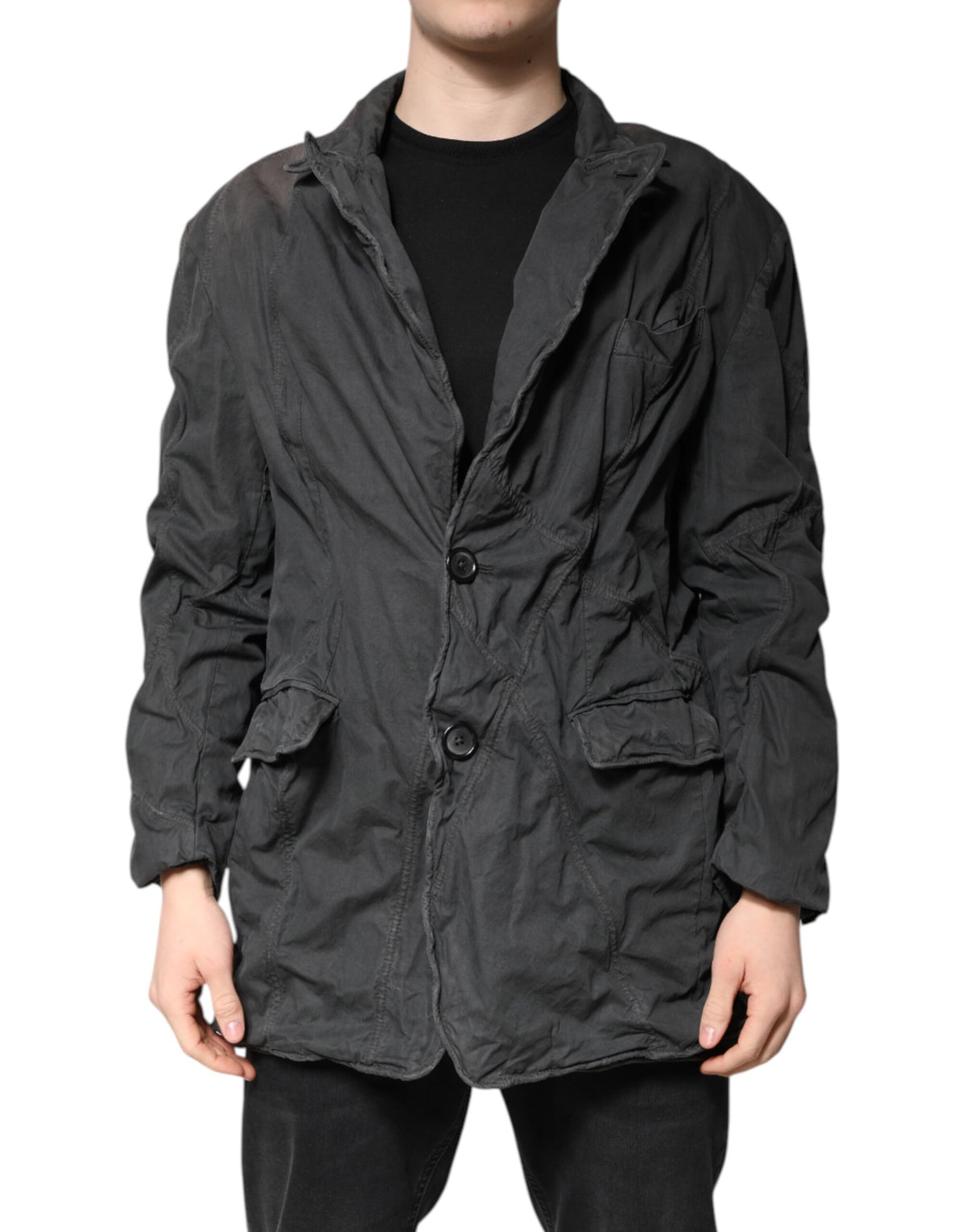 Dolce & Gabbana Black Solid Cotton Collared Coat Jacket