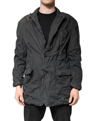 Dolce & Gabbana Black Solid Cotton Collared Coat Jacket