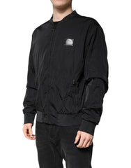 Dolce & Gabbana Black Nylon Logo Full Zip Bomber Jacket