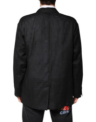 Dolce & Gabbana Black Linen Single Breasted Men Coat Blazer