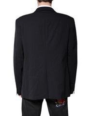 Dolce & Gabbana Dark Blue Wool Single Breasted Coat Blazer