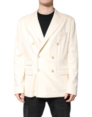 Dolce & Gabbana Beige Cashmere Double Breasted Coat Blazer