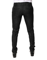 Dolce & Gabbana Black Floral Jacquard Mid Waist Dress Pants