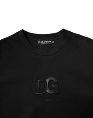 Dolce & Gabbana Black Cotton DG Crew Neck Pullover Sweater