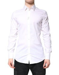 Dolce & Gabbana White Cotton GOLD Dress Formal Collared Shirt