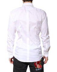 Dolce & Gabbana White Cotton GOLD Dress Formal Collared Shirt