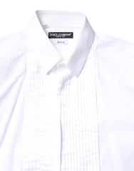Dolce & Gabbana White GOLD Cotton Poplin Bib Men Dress Shirt