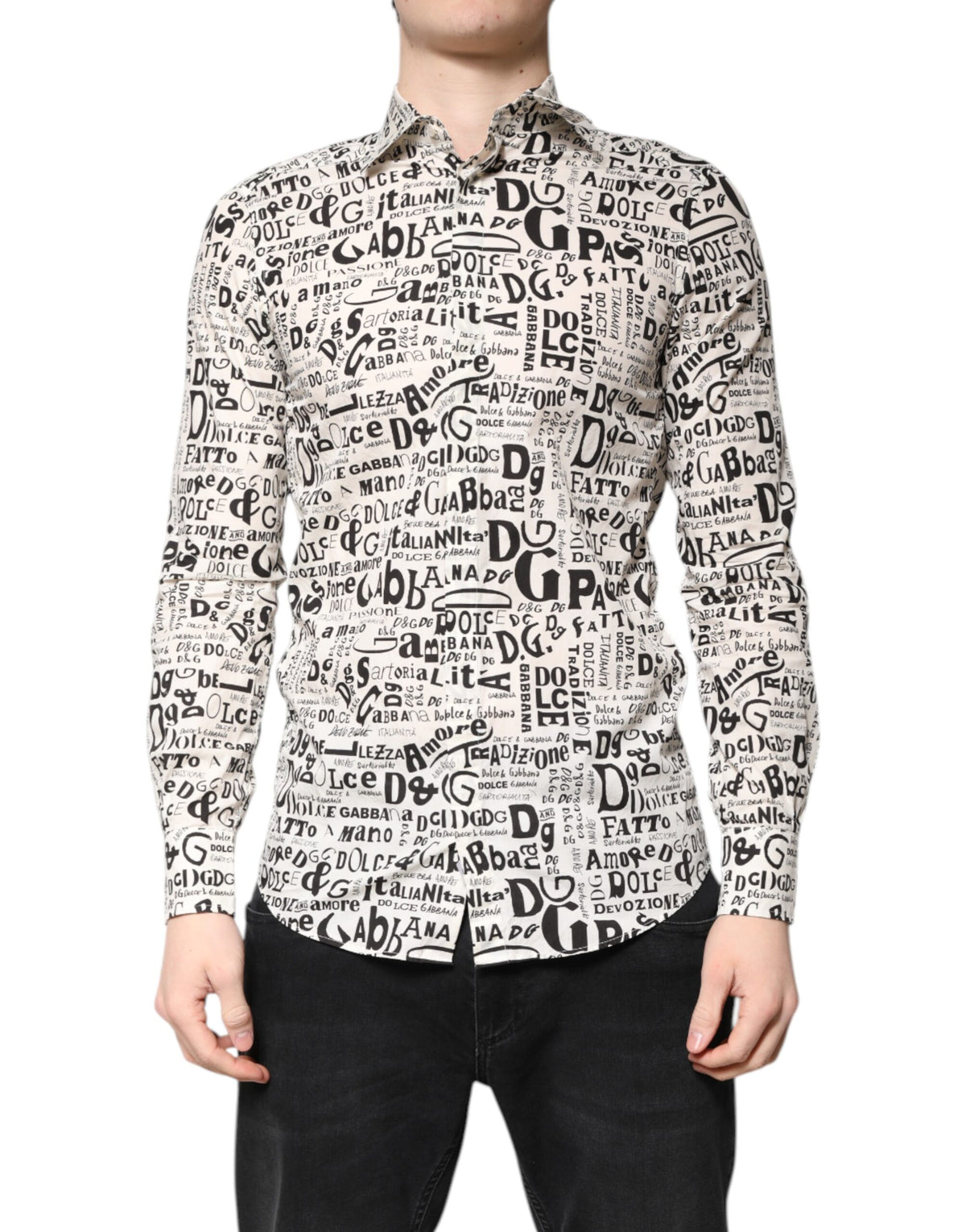 Dolce & Gabbana White Black Logo MARTINI Men Casual Shirt