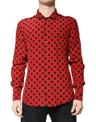 Dolce & Gabbana Red Polka Dot Silk Long Sleeve Shirt