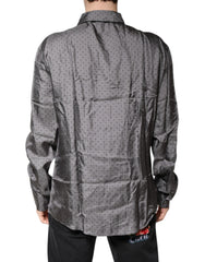 Dolce & Gabbana Gray Polka Dot Silk Long Sleeve Shirt