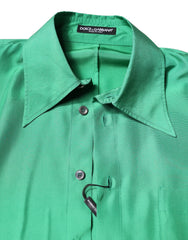 Dolce & Gabbana Green Silk Satin Long Sleeves Casual Shirt