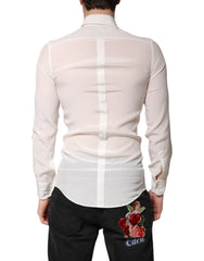 Dolce & Gabbana White Silk GOLD Dress Formal Collared Shirt