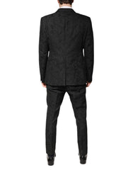 Dolce & Gabbana Black Polyester Floral Jacquard 2 Piece Suit
