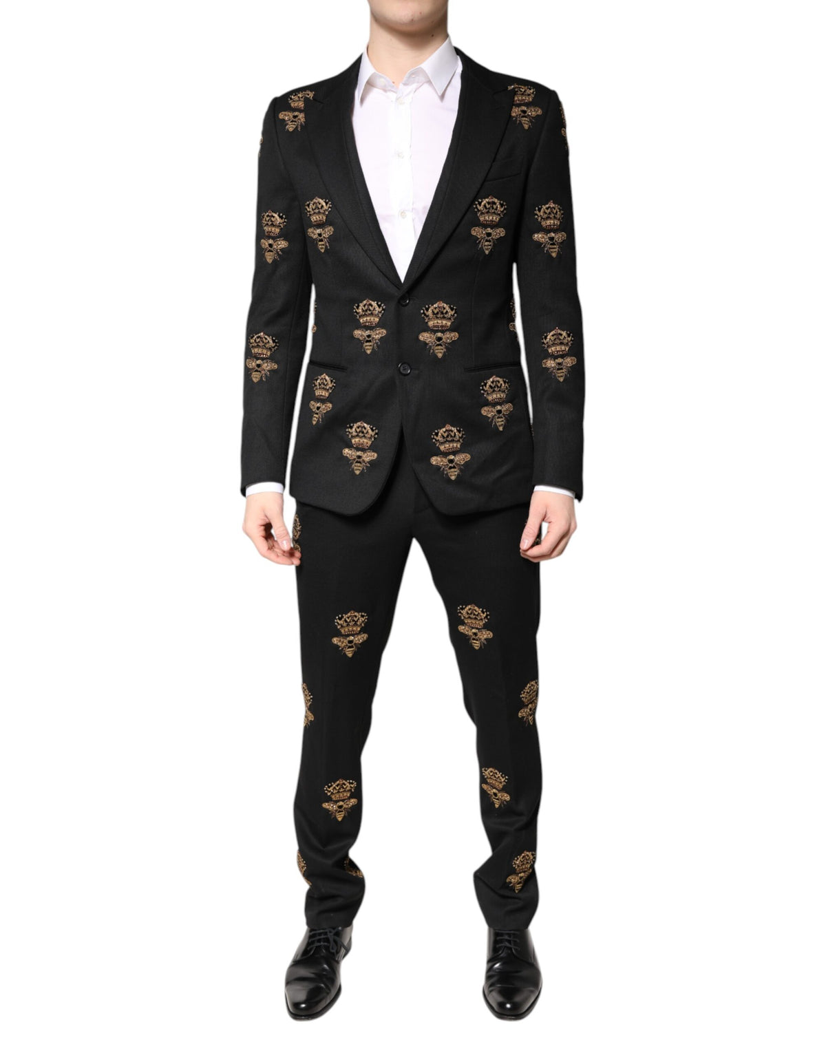 Dolce & Gabbana Black Bee Crown Embroidery 2 Piece Suit