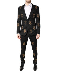 Dolce & Gabbana Black Bee Crown Embroidery 2 Piece Suit